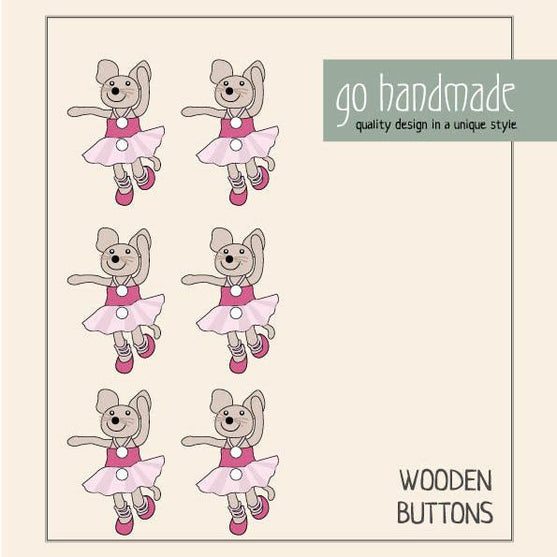 Boutons en bois - Emily la souris - 6 pcs - Go Handmade
2