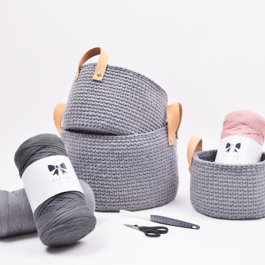 Paniers Ribbon avec anses en cuir dans 3 tailles