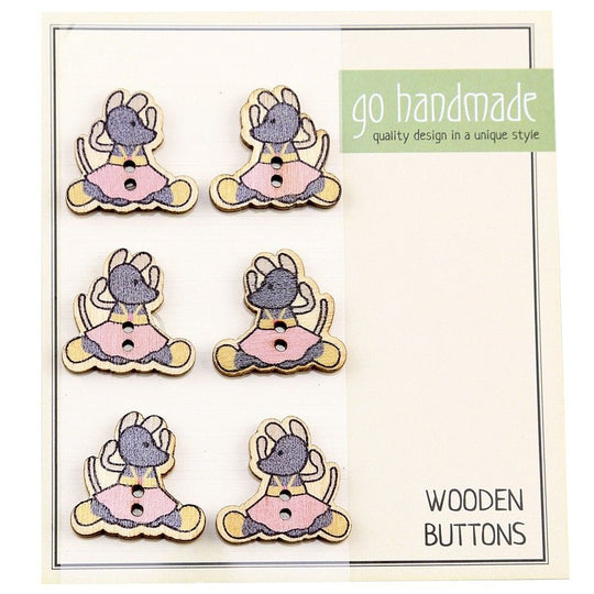 Boutons en bois - Ella la Souris - 6 pièces, 20 mm - Go Handmade