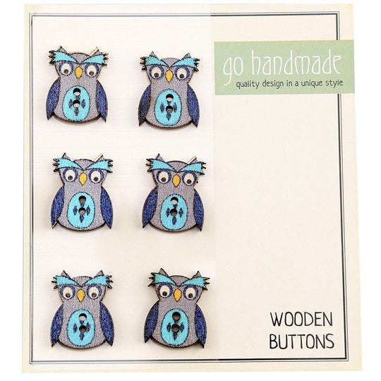 Boutons en bois - Janus le Hibou - 6 pièces, 20 mm - Go Handmade