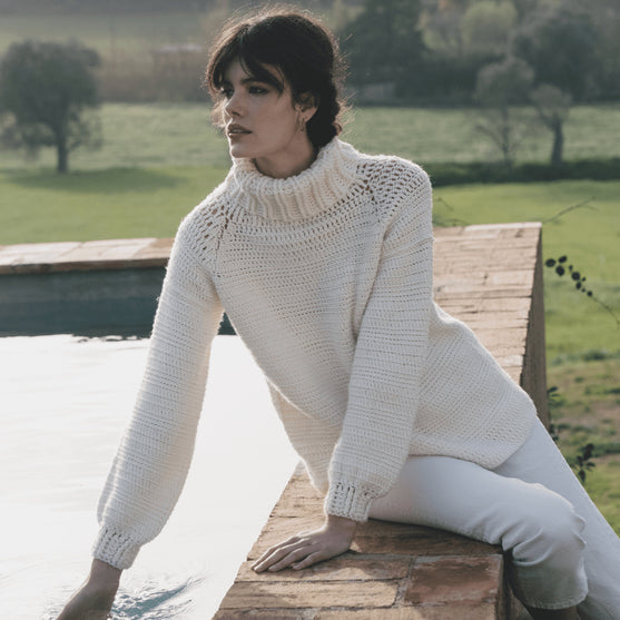 

6183-40 Pull col roulé à manches raglan en crochet
1
